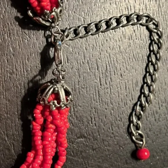 Vintage Red Beaded Necklace with Hand Carved White Pendant - Picture 5 of 5